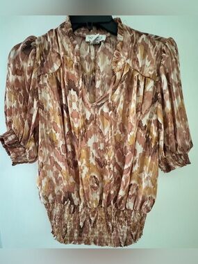 Rachel Zoe Brown and beige abstract floral print blouse